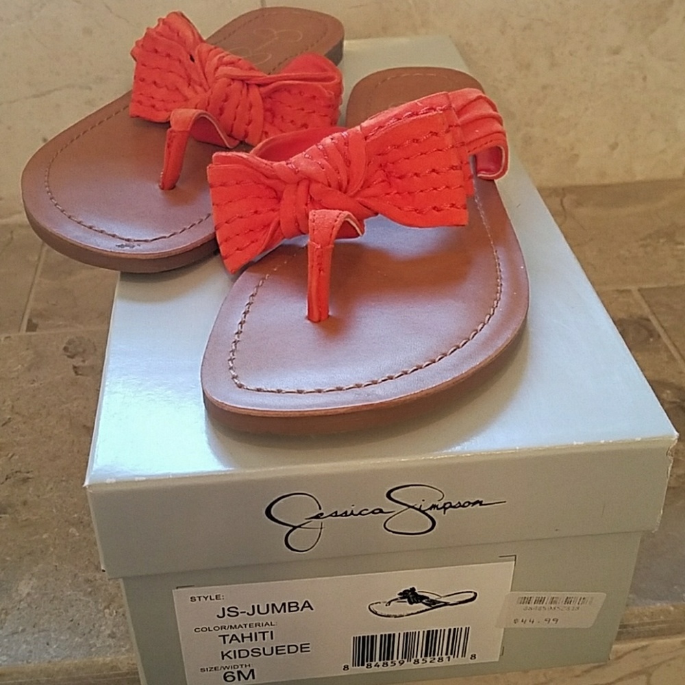 Orange suede Jessica Simpson flip flop